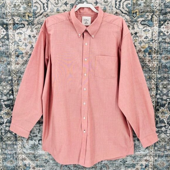 L.L. Bean Mens Button Down Shirt Size XXL Tall Red/Pink 100% Cotton* - Picture 1 of 10